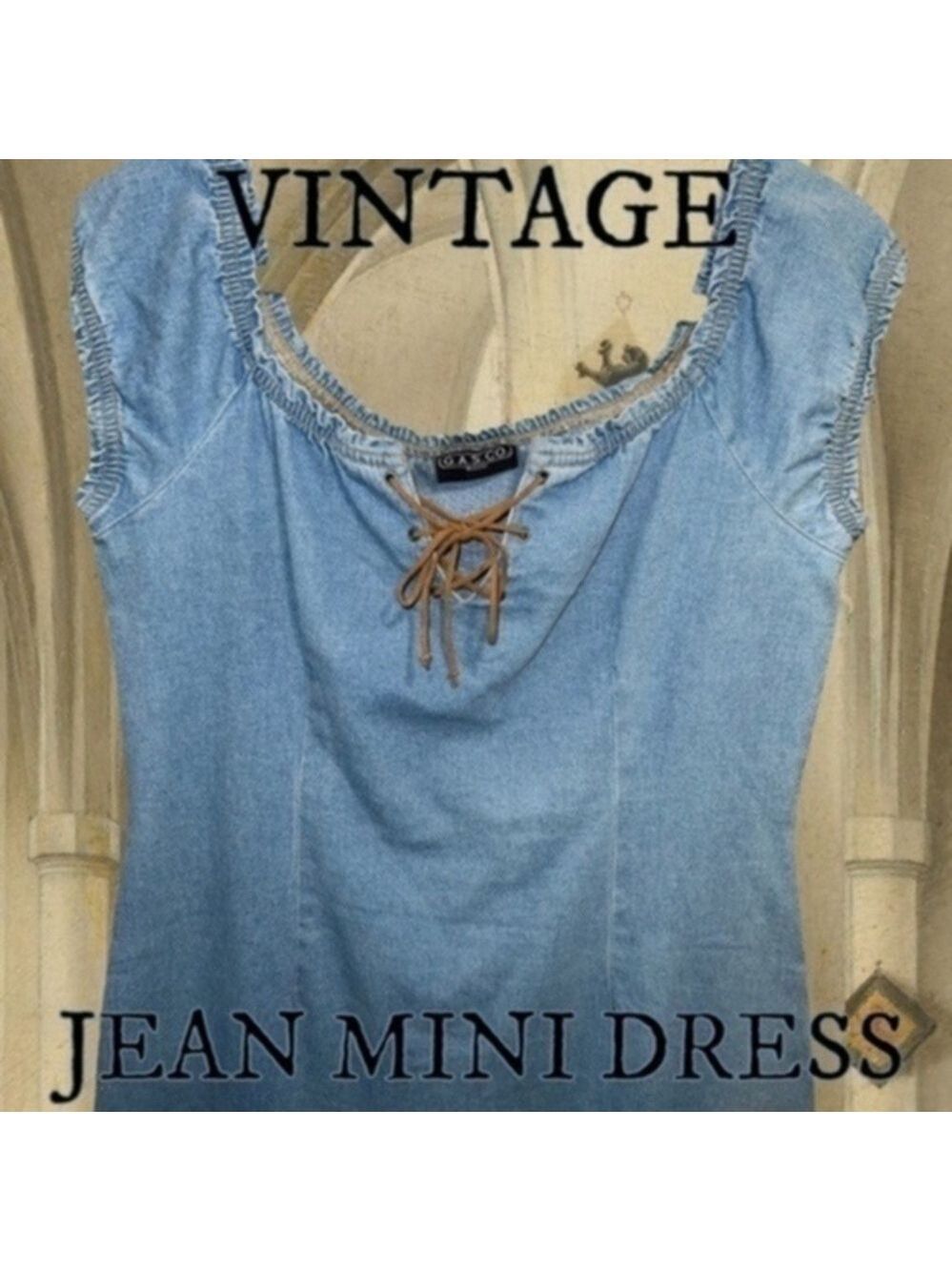 VINTAGE Jean Minidress with Leather Tie
